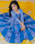 Girl's Handblock Printed Lehenga set with gota details on halter neck peplum top - Swati Golyan