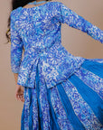 Girl's Handblock Printed Lehenga set with gota details on halter neck peplum top - Swati Golyan