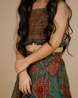 Girl's Handblock Printed Doria Lehenga Set With Smocked Crop Top - Swati Golyan