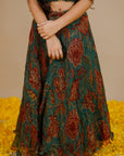 Girl's Handblock Printed Doria Lehenga Set With Smocked Crop Top - Swati Golyan