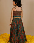 Girl's Handblock Printed Doria Lehenga Set With Smocked Crop Top - Swati Golyan
