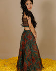 Girl's Handblock Printed Doria Lehenga Set With Smocked Crop Top - Swati Golyan
