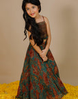 Girl's Handblock Printed Doria Lehenga Set With Smocked Crop Top - Swati Golyan