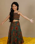 Girl's Handblock Printed Doria Lehenga Set With Smocked Crop Top - Swati Golyan