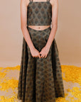Girl 's Handblock Printed Chanderi Lehenga With Halter Neck Crop Top - Swati Golyan
