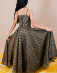 Girl 's Handblock Printed Chanderi Lehenga With Halter Neck Crop Top - Swati Golyan