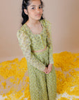 Girl's Handblock Printed Kota Doria Lehenga Crop Top Set - Swati Golyan
