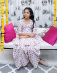 Girl's Handblock Printed Pant Set With Peplum Top - Swati Golyan