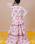 Handblock Printed Tiered Lehenga Crop Top Set With Hand Embroidered Yoke for Girls - Swati Golyan