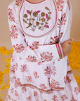 Handblock Printed Tiered Lehenga Crop Top Set With Hand Embroidered Yoke for Girls - Swati Golyan