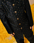 Boys Hand Embroidered Raw Silk Black Jodhpuri - Swati Golyan
