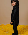 Boys Hand Embroidered Raw Silk Black Jodhpuri - Swati Golyan