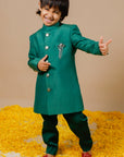 Boy's Green Mashru Silk Jodhpuri - Swati Golyan