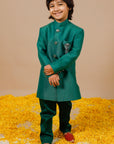 Boy's Green Mashru Silk Jodhpuri - Swati Golyan