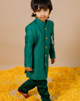 Boy's Green Mashru Silk Jodhpuri - Swati Golyan