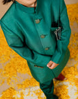 Boy's Green Mashru Silk Jodhpuri - Swati Golyan