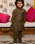 Hand Embroidered Block Printed Chanderi Kurta Set for Boys - Swati Golyan