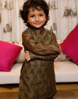 Hand Embroidered Block Printed Chanderi Kurta Set for Boys - Swati Golyan