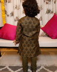 Hand Embroidered Block Printed Chanderi Kurta Set for Boys - Swati Golyan
