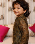 Hand Embroidered Block Printed Chanderi Kurta Set for Boys - Swati Golyan