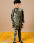 Green Silk Velvet Quilted Jodhpuri for Boys - Swati Golyan