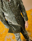 Green Silk Velvet Quilted Jodhpuri for Boys - Swati Golyan