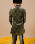 Green Silk Velvet Quilted Jodhpuri for Boys - Swati Golyan