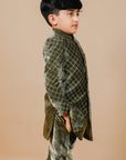 Green Silk Velvet Quilted Jodhpuri for Boys - Swati Golyan