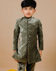 Green Silk Velvet Quilted Jodhpuri for Boys - Swati Golyan