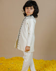 Boy's Offwhite Chevron Bandhgala - Swati Golyan