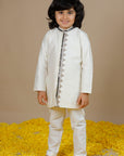 Boy's Offwhite Chevron Bandhgala - Swati Golyan