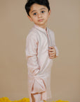 Boy's Powder Pink Hand Embroidered Cotton Kurta Set - Swati Golyan