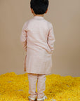 Boy's Powder Pink Hand Embroidered Cotton Kurta Set - Swati Golyan