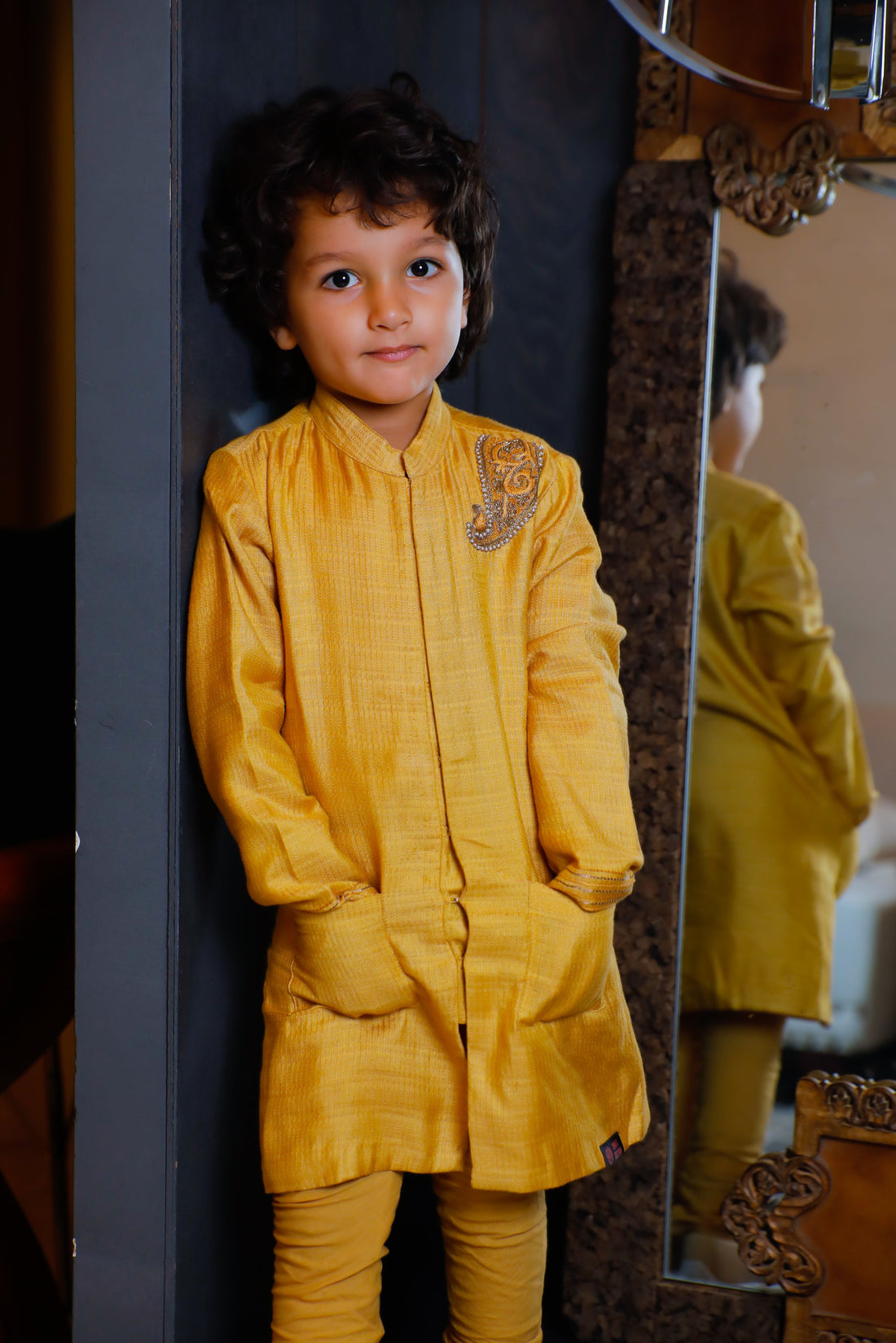 Yellow Silk Paisley Bandhgala