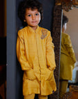Boy's Yellow Silk Paisley Bandhgala - Swati Golyan
