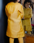 Boy's Yellow Silk Paisley Bandhgala - Swati Golyan