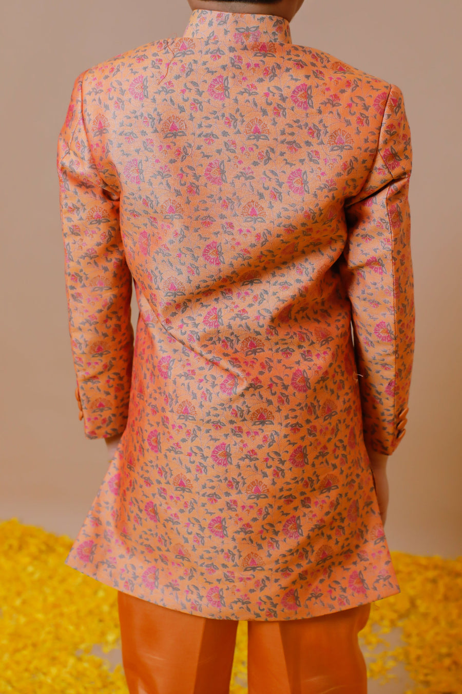 Yellow Printed Silk Chanderi Quilted Jodhpuri Set