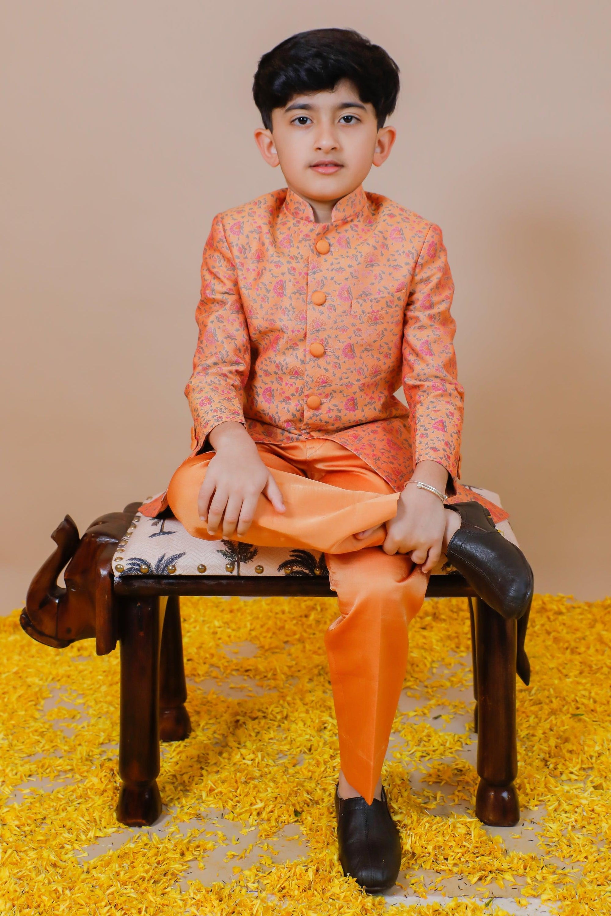 Yellow Printed Silk Chanderi Quilted Jodhpuri Set for Girls - Swati Golyan