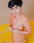 Yellow Printed Silk Chanderi Quilted Jodhpuri Set for Girls - Swati Golyan