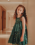 Hand Embroidered Green Tulle Dress - Swati Golyan