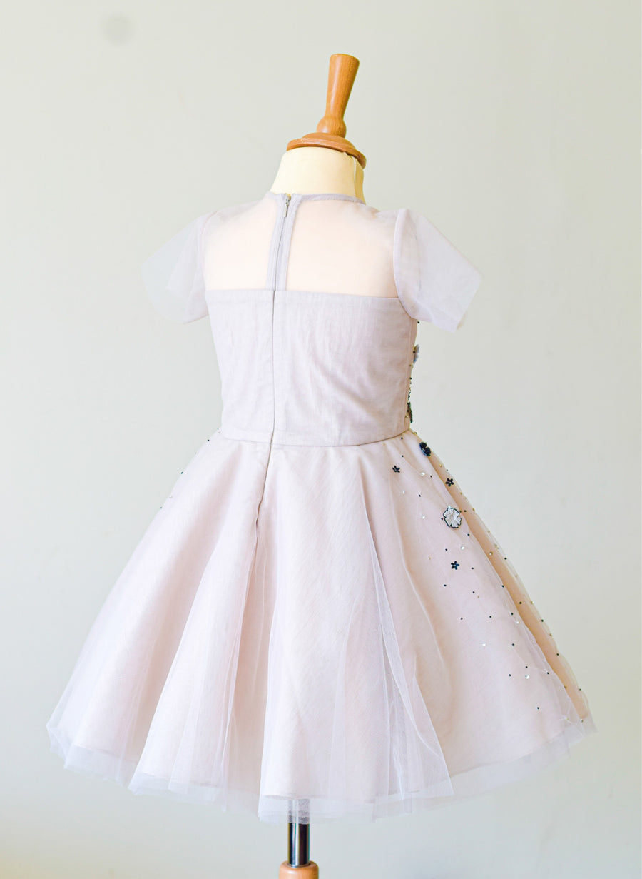 Hand Embroidered Beige Dress