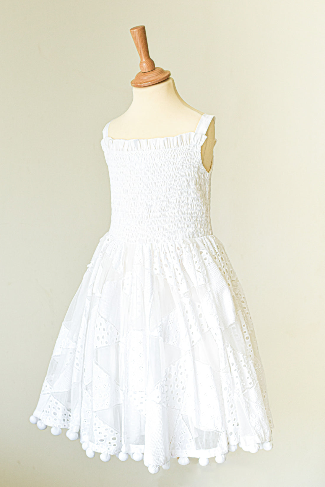 Schiffli Patched Dress With Smocked Bodice And Hand Embroidered Cape