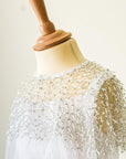 Schiffli Patched Dress With Smocked Bodice And Hand Embroidered Cape - Swati Golyan