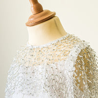 Schiffli Patched Dress With Smocked Bodice And Hand Embroidered Cape