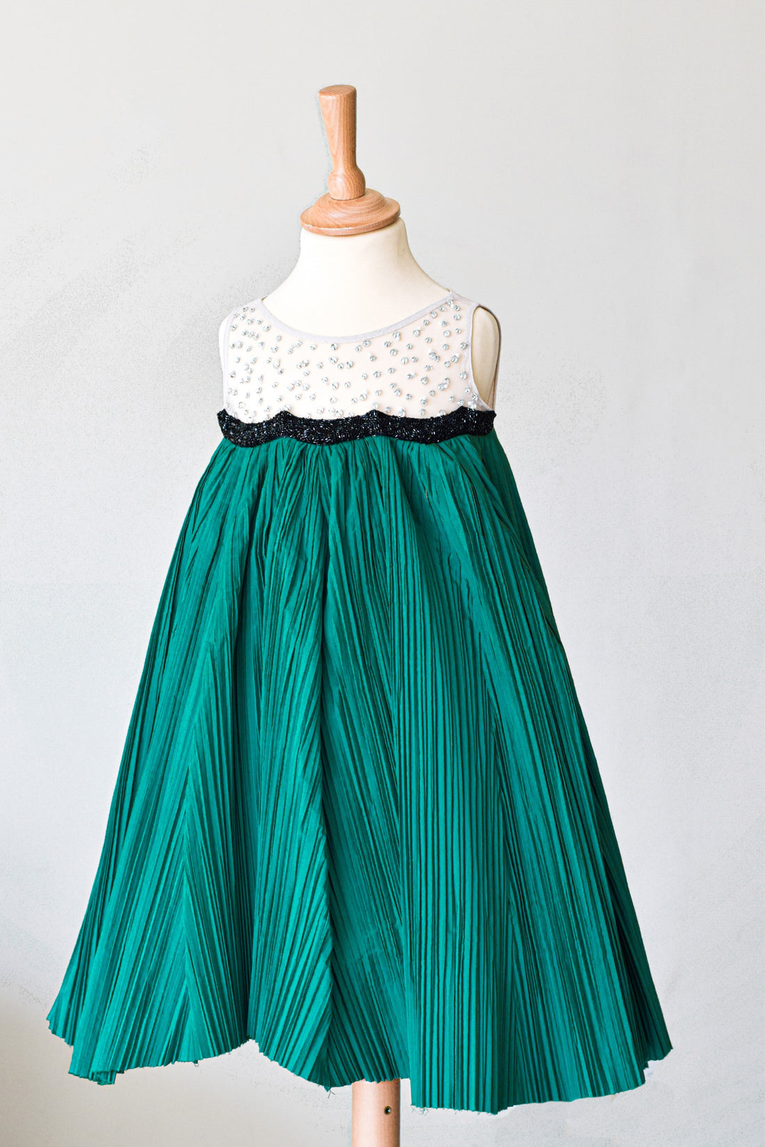 Scalloped Bodice With Pleated Panel Skirt