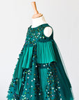 Hand Embroidered Green Tulle Dress - Swati Golyan