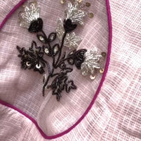 Hand Embroidered Mughal Motif Pink Crop Top and Charcoal Black Lehenga Set