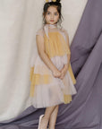 Pink And Yellow Asymmetrical Panelled Dress - Swati Golyan