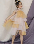 Pink And Yellow Asymmetrical Panelled Dress - Swati Golyan