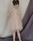 3 Pc. Set: Frilled A-line Dress With Ruffled Over Garment - Swati Golyan